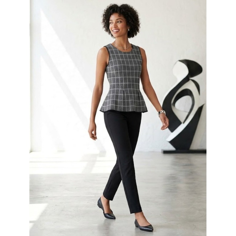 White House Black Market Black White Grid Peplum Tank Top M